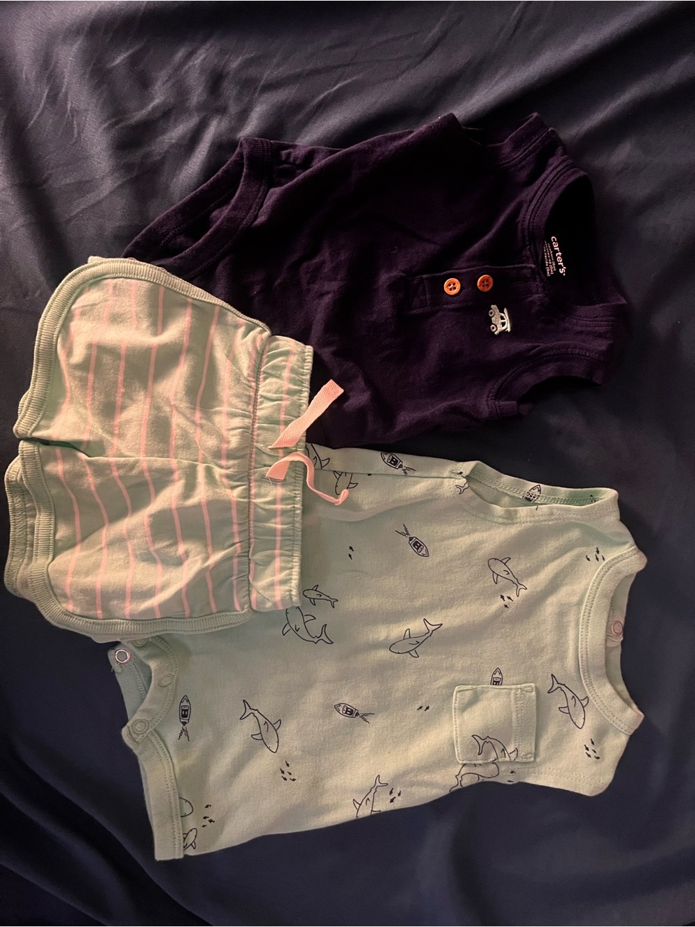Surfs Up! Carter's Navy, Light Mint Baby Bodysuits and Shorts Set